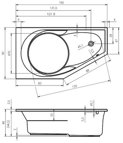 Riho Yukon wanna asymetryczna 160x90 prawa BA34