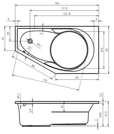 Riho Yukon wanna asymetryczna 160x90 lewa BA35