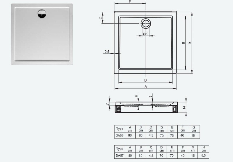 Riho Zurich model 248 brodzik kwadratowy płaski 80x80 DA56