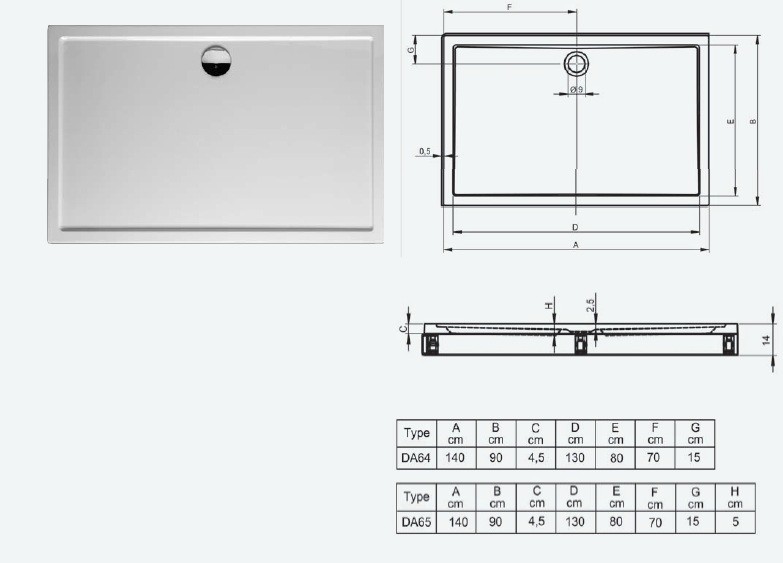Riho Zurich model 256 brodzik prostokątny płaski 140x90 DA64