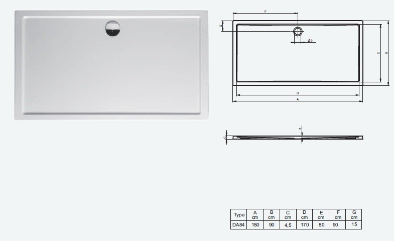 Riho Zurich model 276 brodzik prostokątny płaski 180x90 DA84