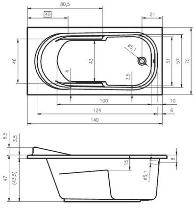 Riho Columbia wanna prostokątna 140x70 BA05