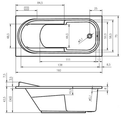 Riho Columbia wanna prostokątna 160x75 BA01
