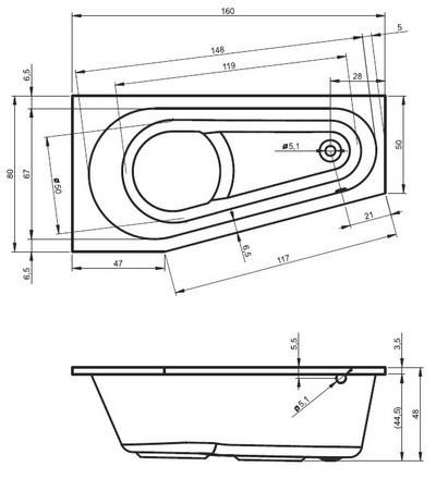 Riho Delta wanna asymetryczna 160x80 prawa BB82
