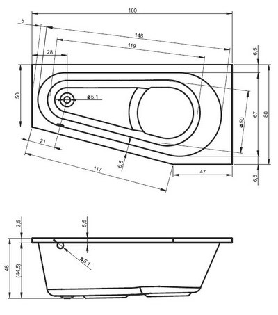 Riho Delta wanna asymetryczna 160x80 lewa BB83
