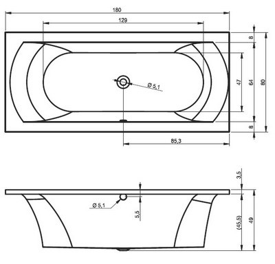 Riho Lima wanna prostokątna 180x80 BB46
