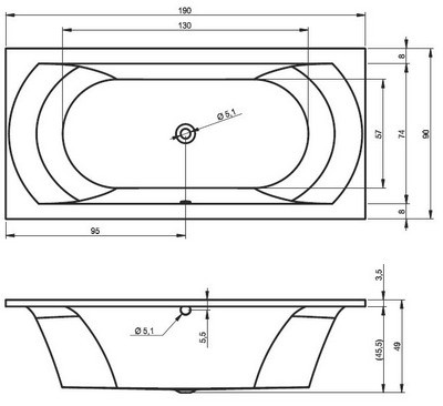 Riho Lima wanna prostokątna 190x90 BB48