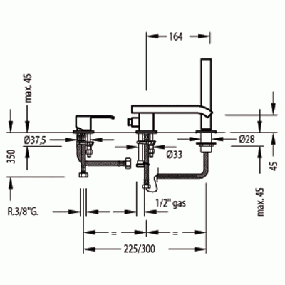 Tres Cuadro bateria wannowa 3-otworowa chrom 1.06.161.02