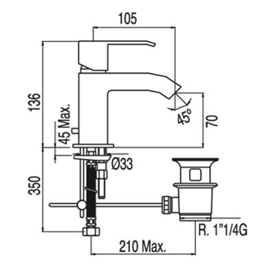 Tres Cuadro bateria umywalkowa perlator z korkiem chrom 1.06.103.DA