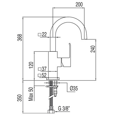 Tres Cuadro bateria umywalkowa wysoka perlator chrom 1.06.607
