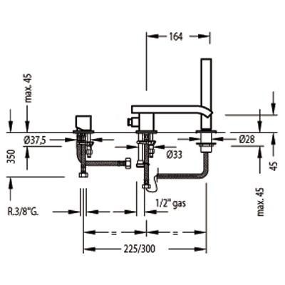 Tres Cuadro bateria wannowa 3-otworowa chrom 1.07.161.02