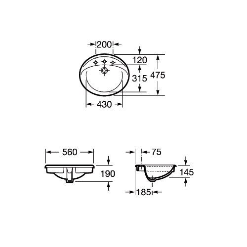 Roca Aloa umywalka wpuszczana w blat 56cm 56x47,5 A327865000