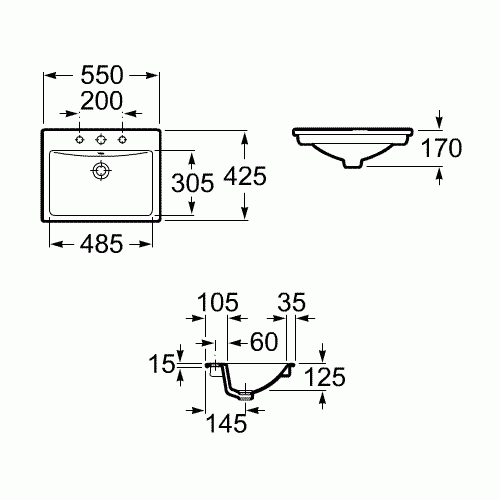 Roca Diverta umywalka wpuszczana w blat 55cm 55x42,5 A327116000