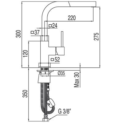 Tres Cuadro bateria kuchenna zlewozmywakowa stojąca z wyciąganą wylewką chrom 1.06.437