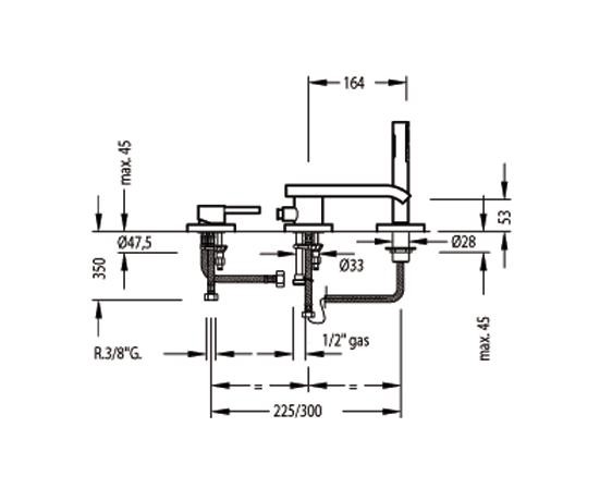 Tres Max bateria wannowa trzyotworowa chrom 1.62.161
