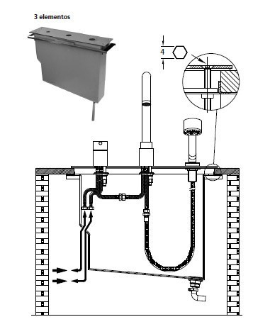 Tres Max 3-otworowy zestaw montażowy ze zbiornikiem do odprowadzania resztek wody chrom 1.62.245
