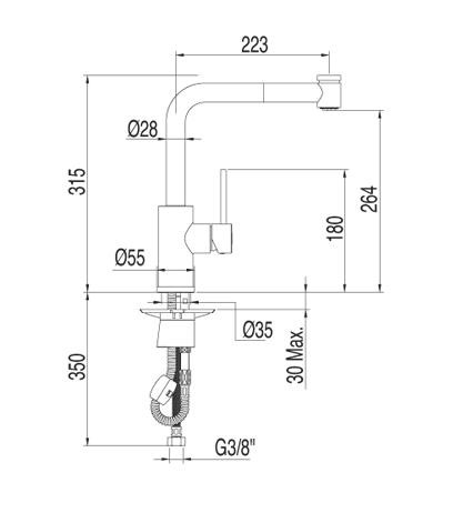 Tres Max bateria kuchenna zlewozmywakowa stojąca z wyciąganą wylewką chrom 1.62.438