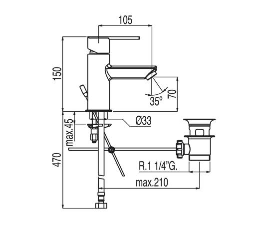 Tres Lex bateria umywalkowa perlator z korkiem chrom 1.86.103