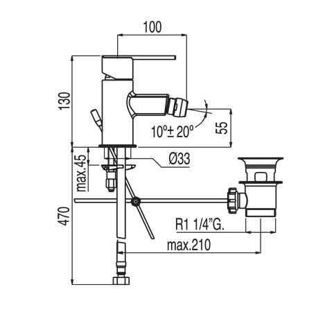 Tres Lex bateria bidetowa perlator z korkiem chrom 1.86.120