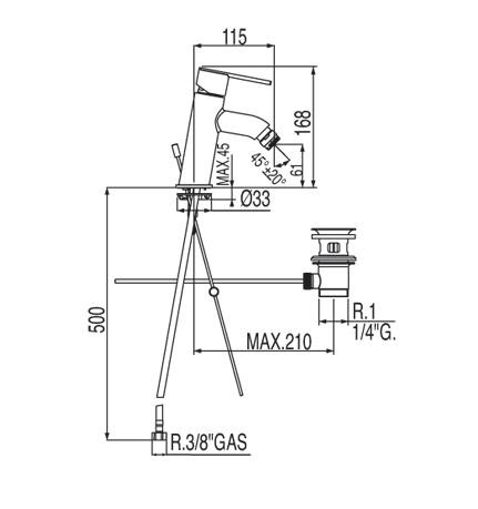 Tres Lex bateria bidetowa perlator z korkiem chrom 1.86.920
