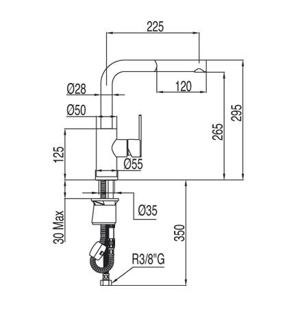 Tres Lex bateria kuchenna zlewozmywakowa stojąca z wyciąganą wylewką chrom 1.81.437