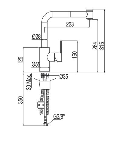 Tres Lex bateria kuchenna zlewozmywakowa stojąca z wyciąganą wylewką chrom 1.81.438