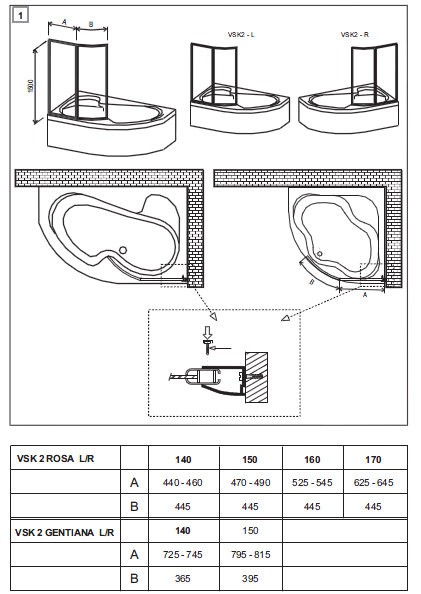 Ravak Supernova parawan nawannowy ROSA I 140 lewy biały polistyren rain VSK2