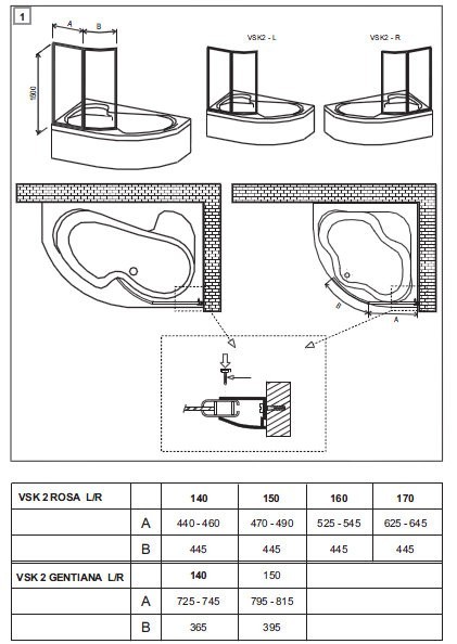 Ravak Supernova parawan nawannowy ROSA 150, ROSA 2 150, ROSA 95 150 lewy biały polistyren rain VSK2