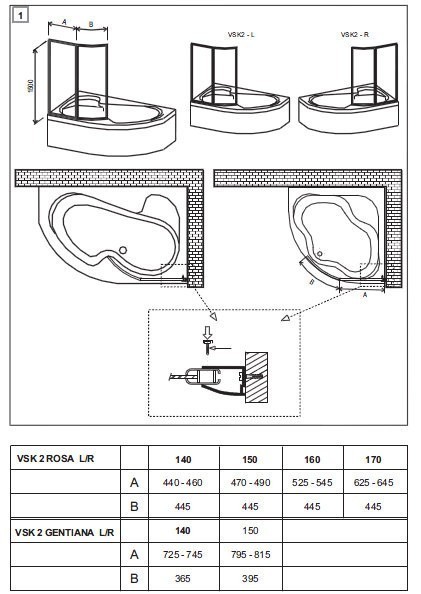 Ravak Supernova parawan nawannowy ROSA 160, ROSA 2 160, ROSA 95 160 lewy biały szkło przeźroczyste ANTICALC VSK2