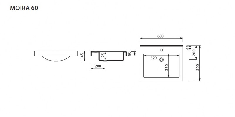 Marmorin Moira Bis 60 umywalka z otworem 60x50 cm Mineralicast 280 060 022 011