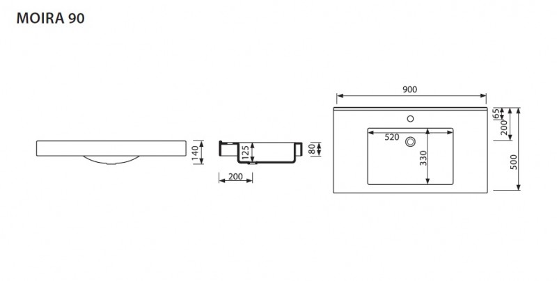 Marmorin Moira Bis 90 umywalka z otworem 90x50 cm Mineralicast 280 090 022 011