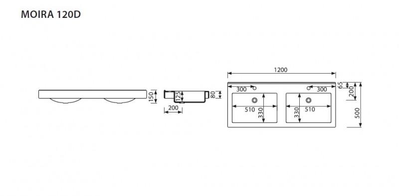 Marmorin Moira Bis 120D umywalka podwójna z otworami 120x50 cm Mineralicast 280 120 222 012