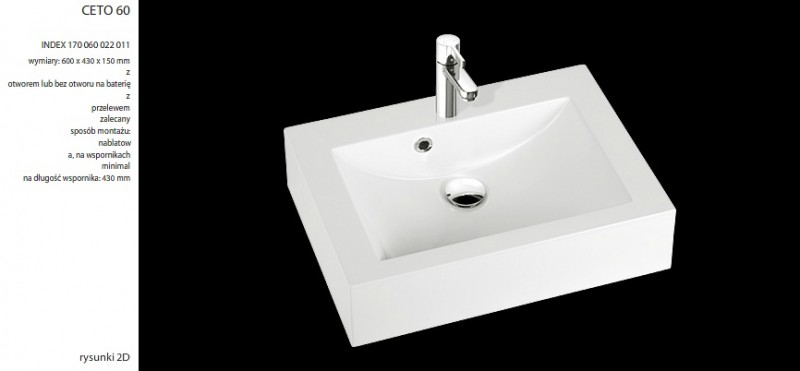 Marmorin Ceto 60 umywalka z otworem 60x43 cm 170 060 022 011