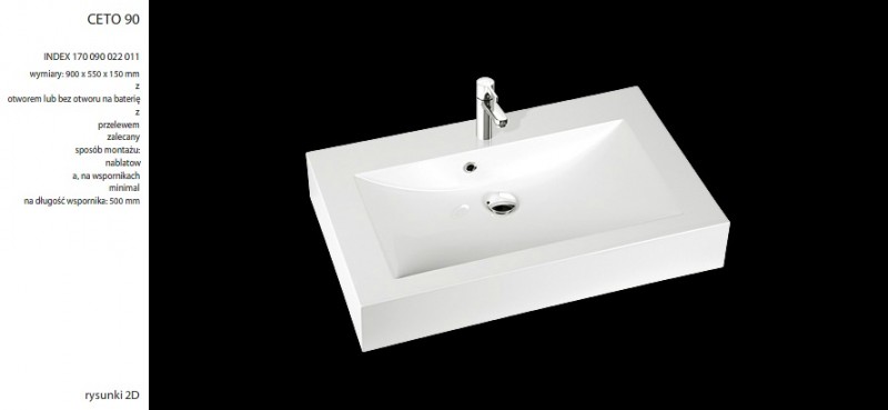 Marmorin Ceto 90 umywalka z otworem 90x55 cm Mineralicast 170 090 022 011