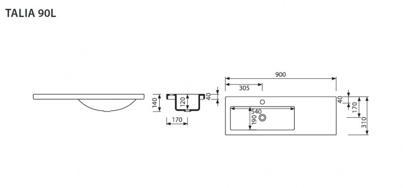 Marmorin Talia 90 umywalka lewa z otworem 90cm Mineralicast 270 090 722 011/L