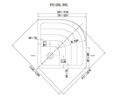 Ravak Ronda PU brodzik półokrągły 90x90 A207001120