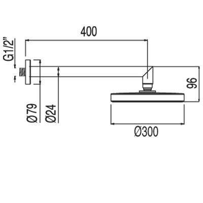 Tres Max deszczownica śr.30cm z ramieniem ściennym chrom 1.34.432