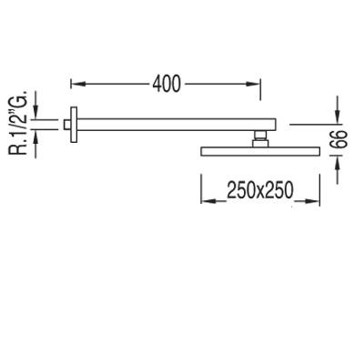 Tres Cuadro deszczownica 25x25 z ramieniem ściennym chrom 1.34.233