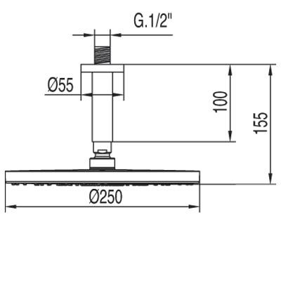 Tres Max deszczownica śr.25cm z ramieniem sufitowym chrom 1.34.221