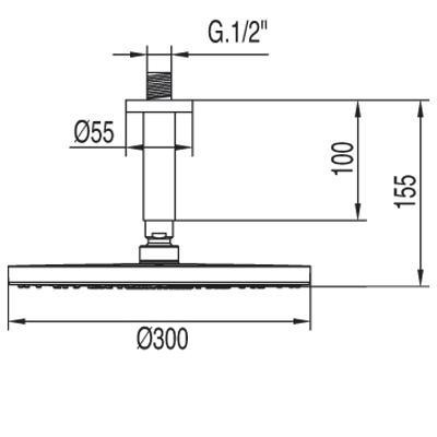 Tres Max deszczownica śr.30cm z ramieniem sufitowym chrom 1.34.331