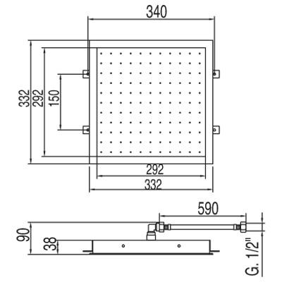 Tres deszczownica kwadratowa 33x33 do mocowania sufitowego antical chrom 1.34.714