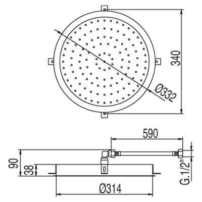 Tres deszczownica okrągła śr.33cm do mocowania sufitowego antical chrom 1.34.715