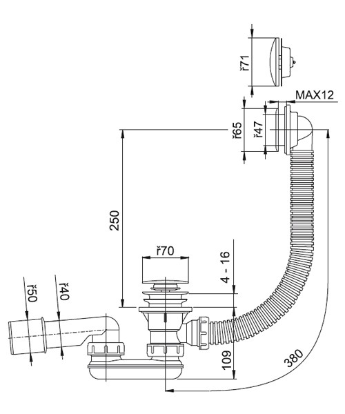 Ravak syfon klik-klak do brodzika Sabina, Sabius chrom X01315