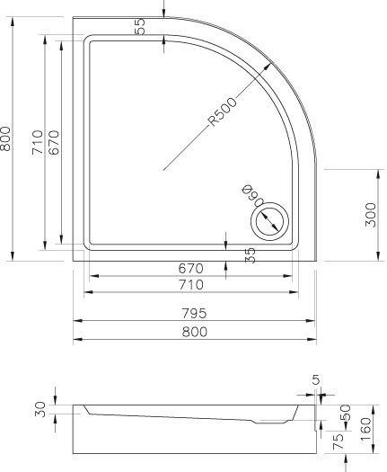 Ravak Ronda Basic LA brodzik półokrągły 90x90 GPX2240130