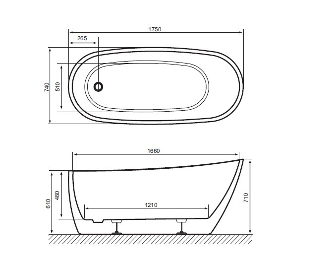 Excellent Comfort 2.0 wanna wolnostojąca biało-czarna 175x74 WAEX.CMP2.17WB