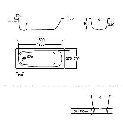 Roca Contesa wanna stalowa prostokątna 150x70 A2360K0000