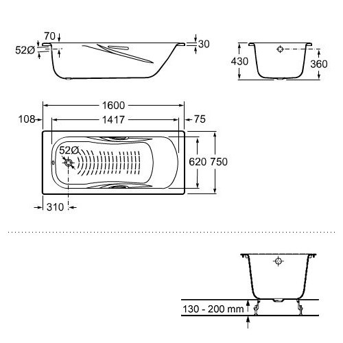 Roca Princess-N wanna stalowa prostokątna 160x75 A220370001