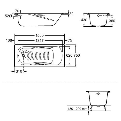 Roca Princess-N wanna stalowa prostokątna 150x75 A220470001