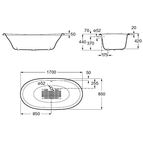 Roca Newcast Classic wanna wolnostojąca 170x85 biała A233650007