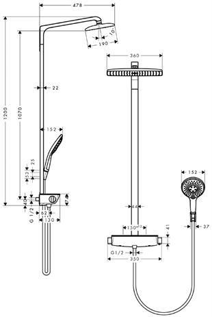 Hansgrohe Raindance Select 360 komplet prysznicowy z termostatem i deszczownicą chrom 27112000